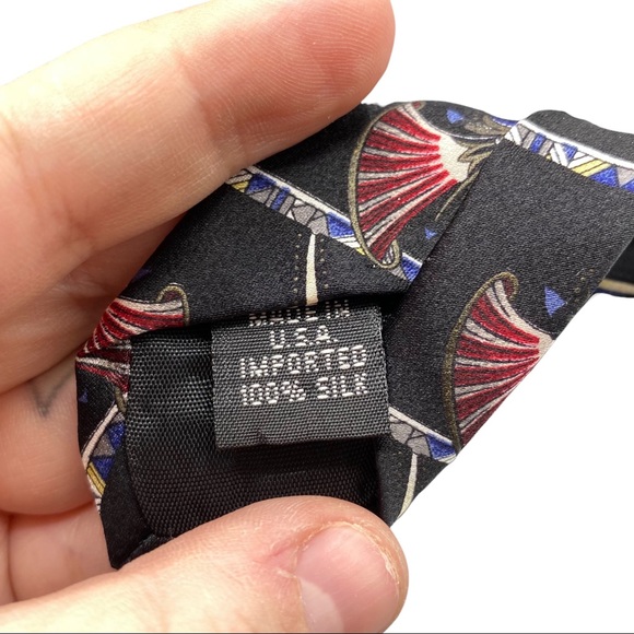 Oscar de la Renta Silk Tie Black Horn Novelty Print Geometric Work Career - Picture 6 of 7